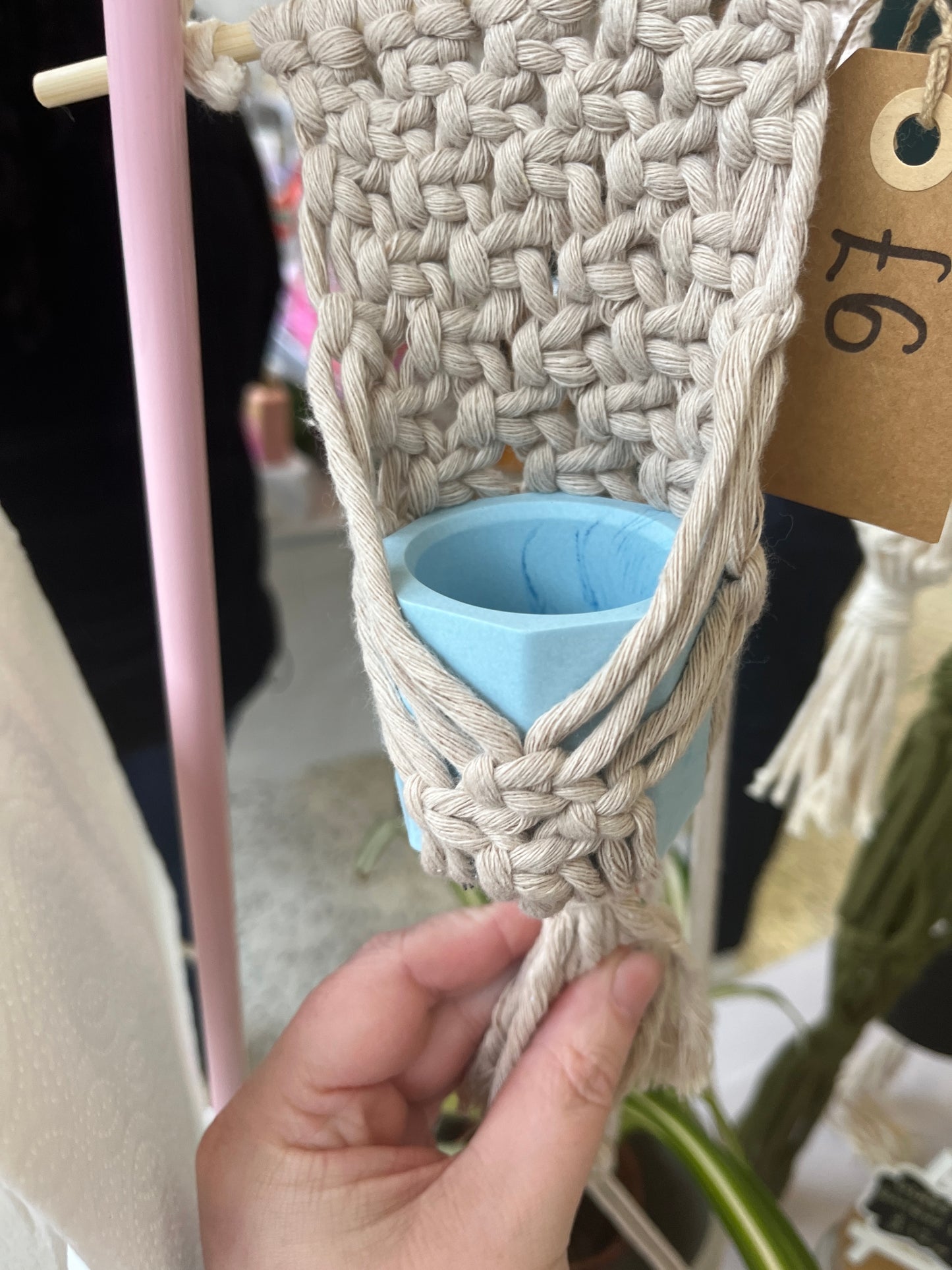 Small macrame plant hanger with or without jesmonite pot