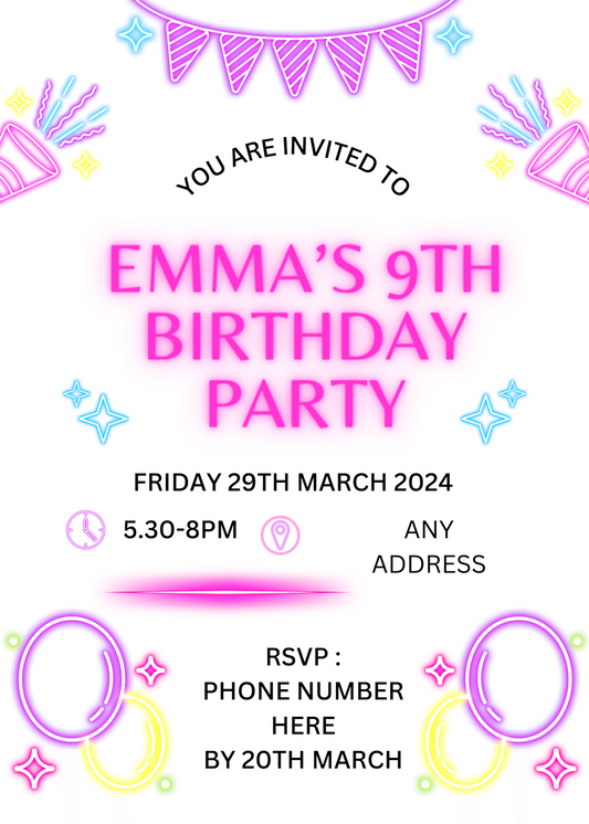 Neon Party invite- Design only