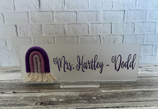 Frosted table top sign with rainbow and stand