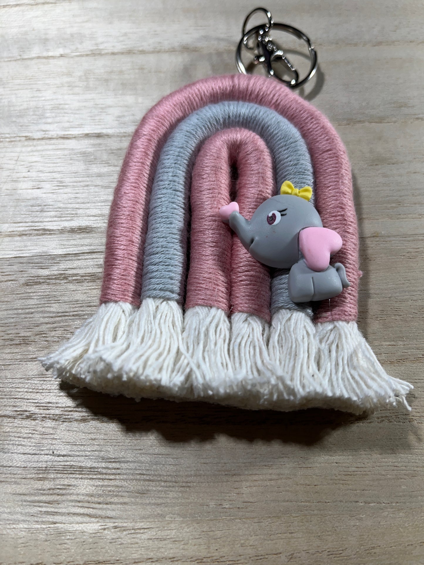 Macrame pink and grey elephant rainbow
