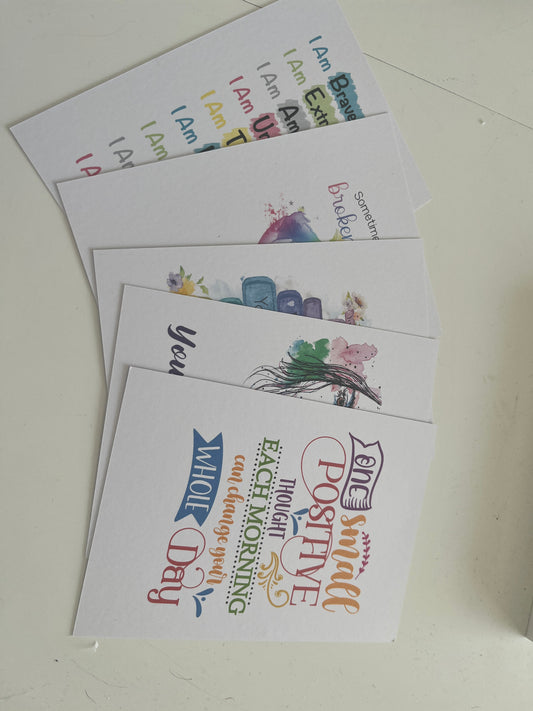 Pack of 5 affirmation post cards.