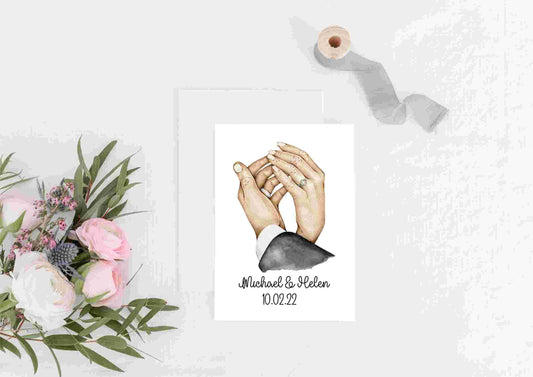 Personalised wedding card, man and wife, holding hands, newly weds, wedding gift, keepsake gift