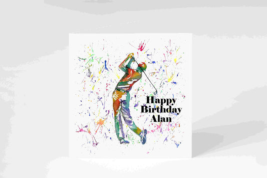 Golf Birthday Card, Golfer Greetings Card, golfing birthday, Personalised, golf card for him, Dad, Grandad, brother, watercolour