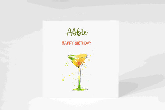 Personalised Cocktail watercolour birthday card, card for her, special occasion
