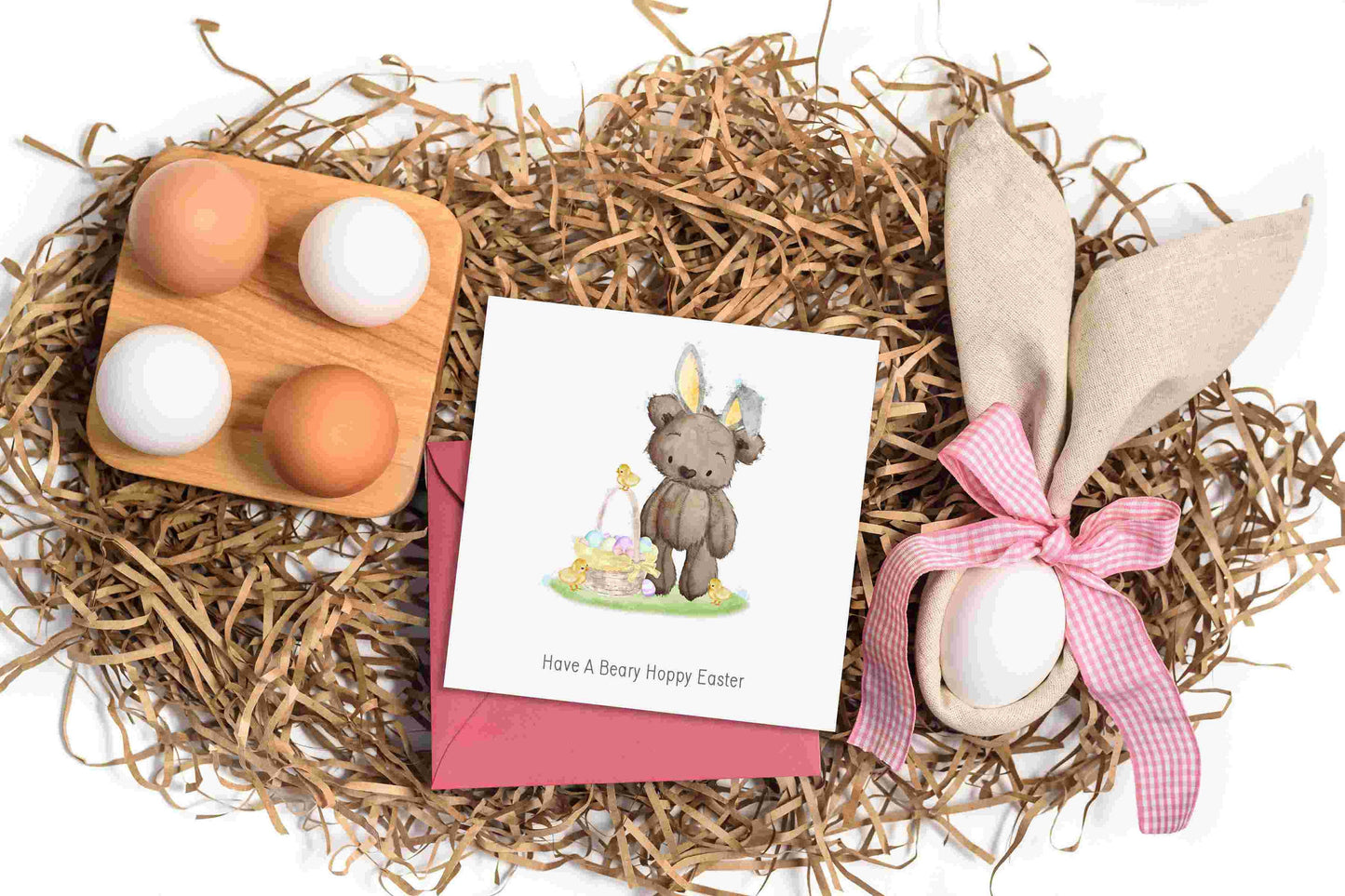 Personalised Easter Card, Happy Easter, Teddy bear design