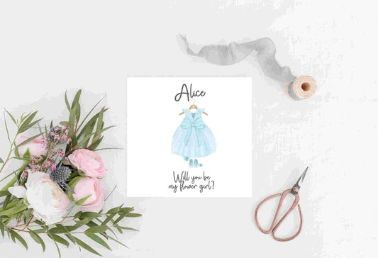 Personalised Flower girl card, will you be my flower girl, thank you for being flower girl, wedding dress, wedding proposal, Thank you card