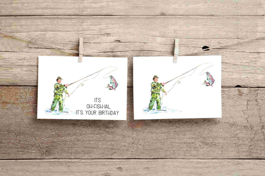 Fishing birthday card, watercolour style card, greetings card, birthday card for dad, fathers day card, fishing theme, fishing card