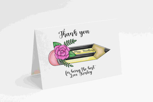 Thank you teacher card, Pencil design, Thank you Teaching Assistant, Keyworker, childminder, support staff, end of school, end of term