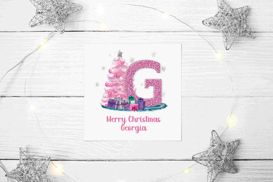 Personalised Christmas card | glitter initial | first Christmas card | card for her | card for daughter | Christmas card