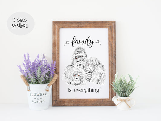 Family Print | Gorilla theme print | Mothers Day gift | Birthday gift | new family gift | gift for mom | gift for grandma