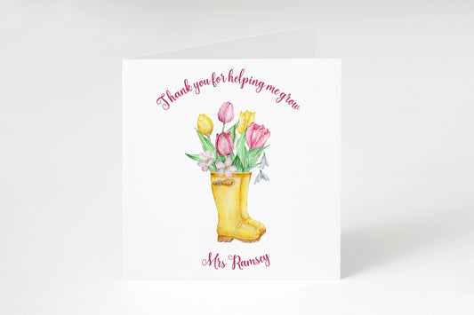 Personalised Thank you teacher card | Thank you TA | Thank you for helping me grow | Card for teacher | End of term gift | end of term card