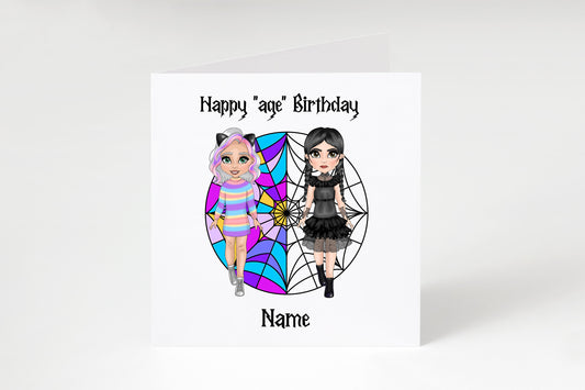 Wednesday and Enid birthday card | Personalised Wednesday Addams card | Nevermore academy | Age birthday card | BFF card