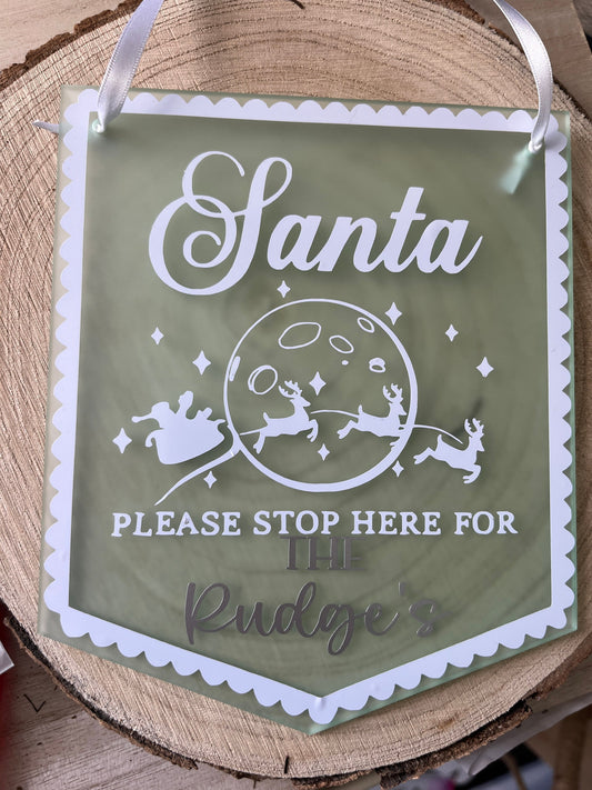 Personalised Santa Stop Here Pennant, Santa Stop Here Banner, Personalised Christmas Decoration, Santa Stop Here Door Hanger