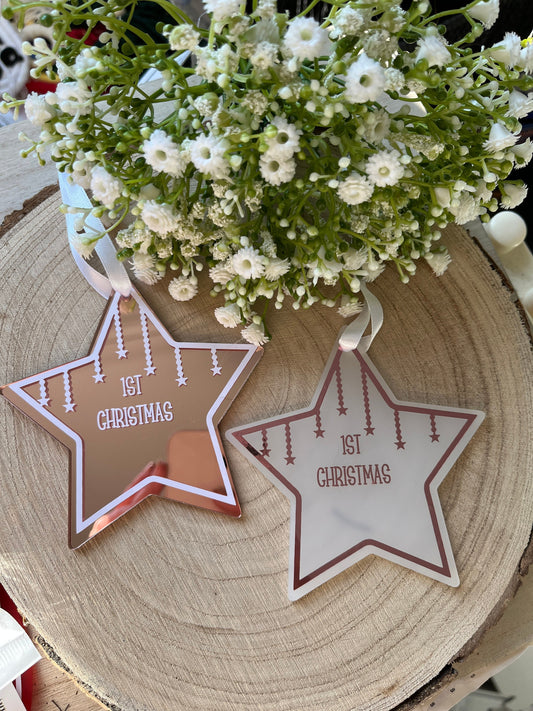 Personalised First Christmas hanging decoration | 1st Christmas | New baby bauble | hanging star | Xmas decoration