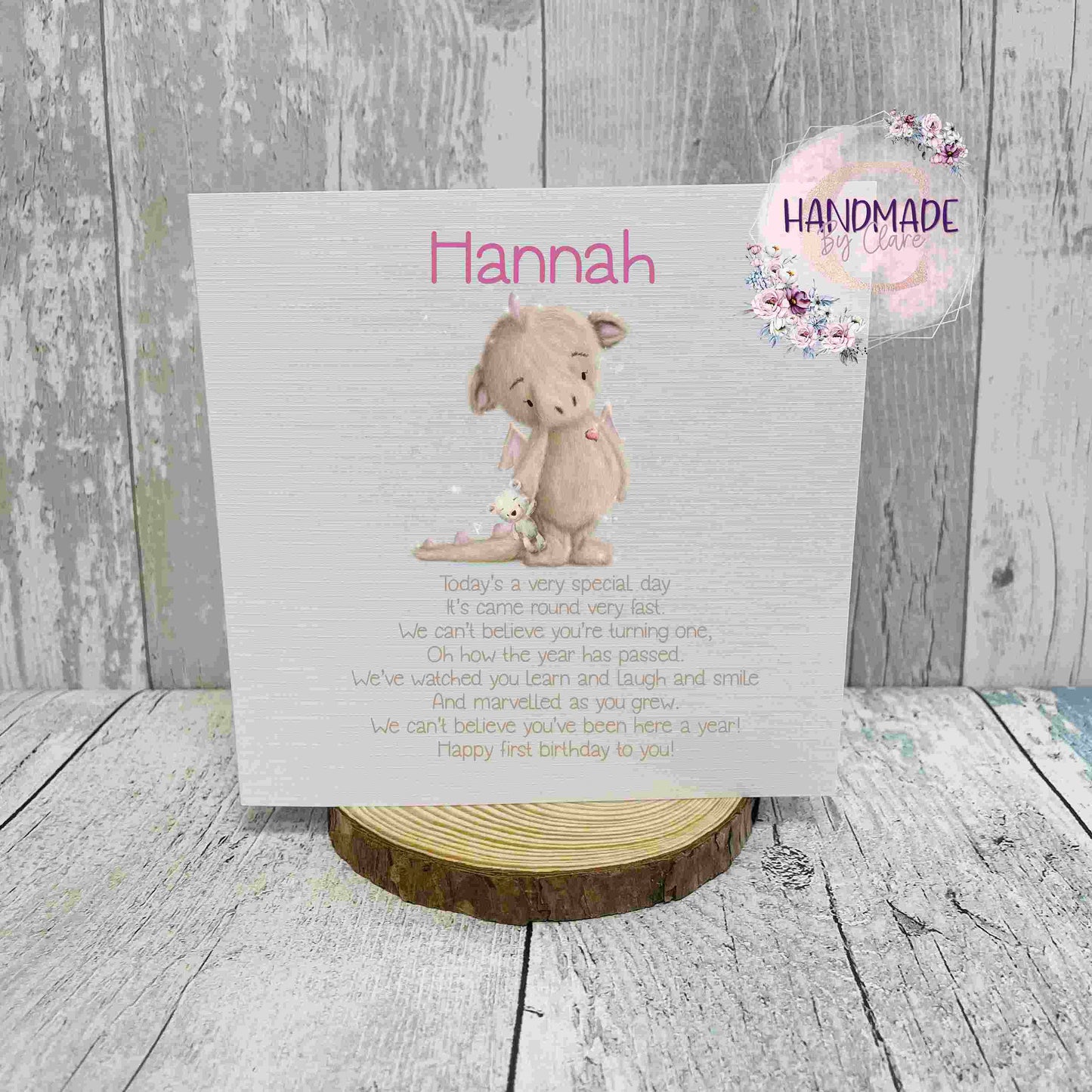 Personalised 1st birthday card, baby dragon, birthday girl, birthday boy, first birthday, greetings card, card for grandson, for daughter